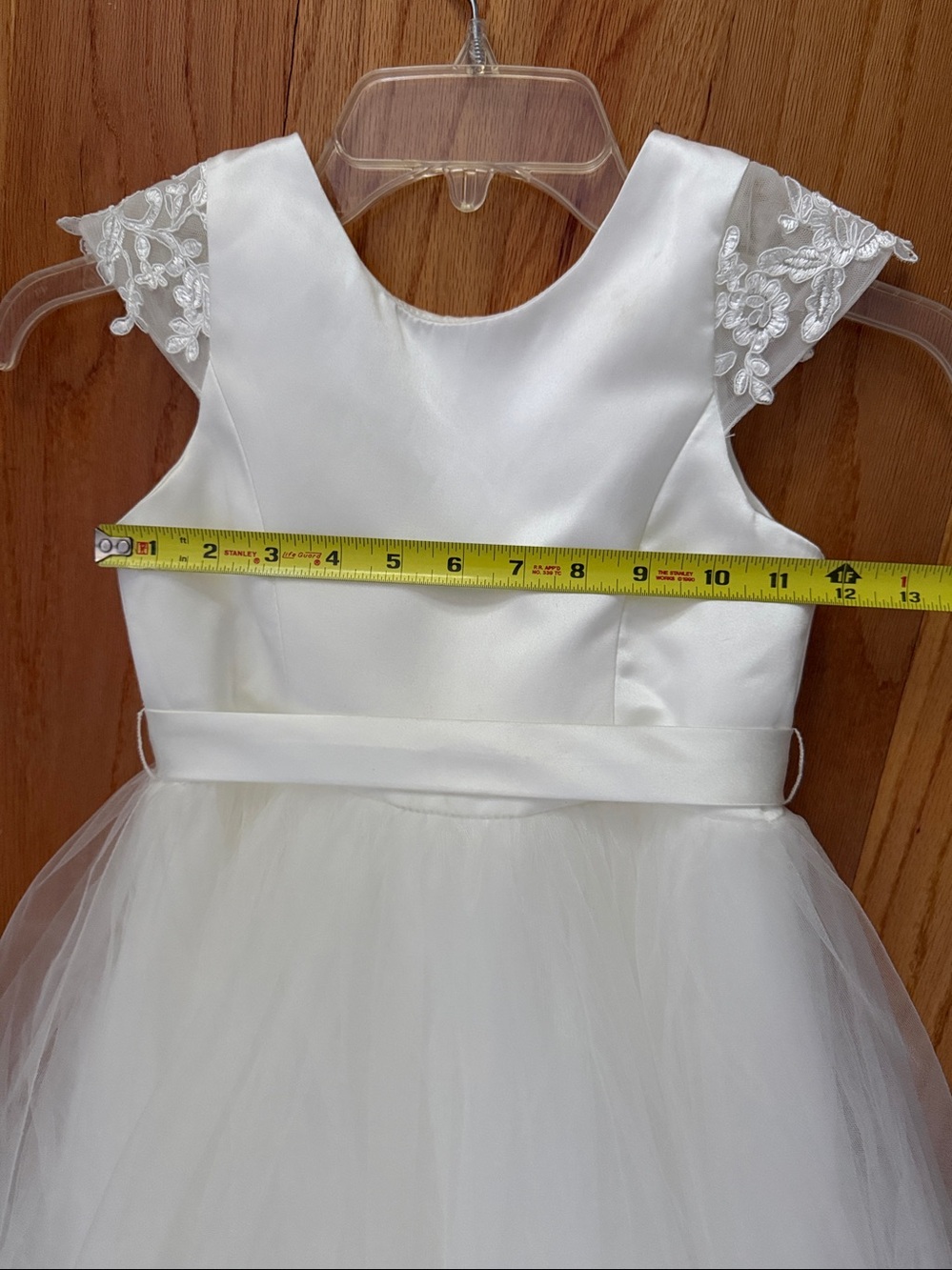White Tulle Flower Girl Dress with Lace Cap Sleeves - Picture 12 of 12